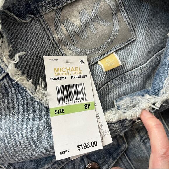 MICHAEL Michael Kors Frayed Neck Belted Seamed Denim dress sky haze wash - 8P - Picture 10 of 11